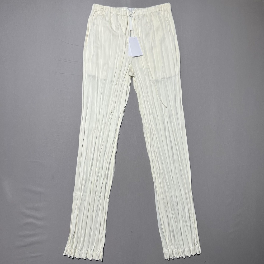 Helmut Lang Crush Drawstring Fluid Satin Pleated Pants Womens XS‎ White